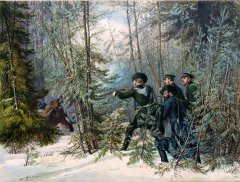 Наследник цесаревич Александр Николаевич на охоте возле убитого медведя. 1853
